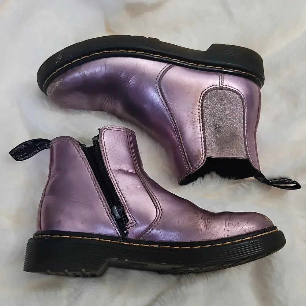 Dr. Martens Kids Purple Metallic Chelsea Boots Size 1 US / EU 32 | Side Zip
